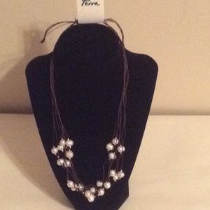 TERRA MULTI STRAND PEARL FAUX LEATHER NECKLACE NWT